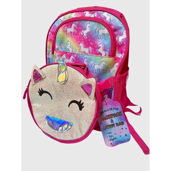 New Unicorn Glitter Backpack And Lunch Bag